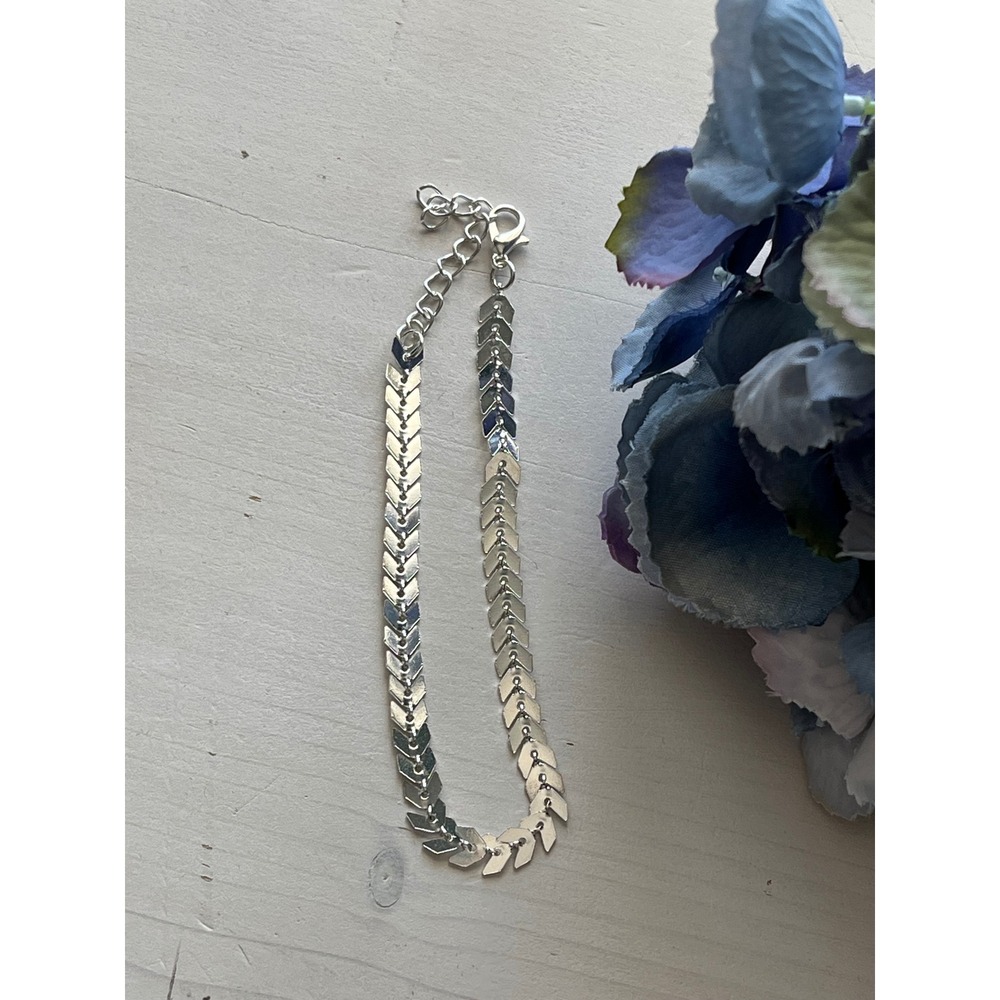 Silver Tone Chevron Chain anklet Adjustable Lobster Clasp‎ Women's Jewelry